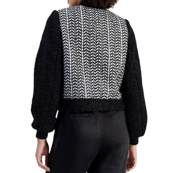 7 FOR ALL MANKIND Black and White Mixed Media Tweed Sherpa Jacket Large - Picture 3 of 7